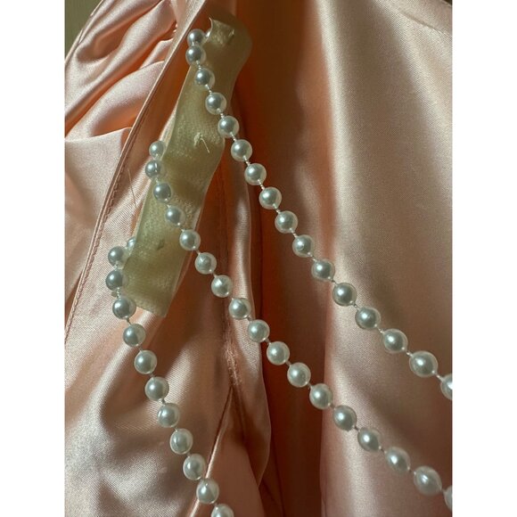 Vtg 80s JCPenney Peach Satin Prom/Bridesmaid Dress Puff Sleeves Big Bow Back USA - Picture 12 of 14